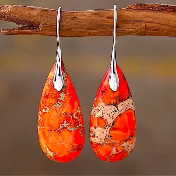 Handcrafted Imperial Natural Stone Earrings Silver - Picture 1 of 1